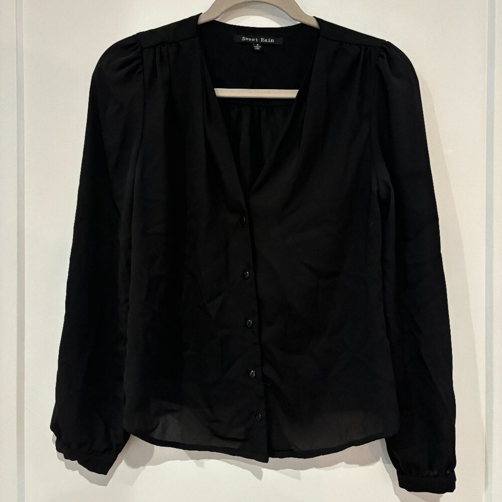 Sweet Rain Black Button Down Blouse
